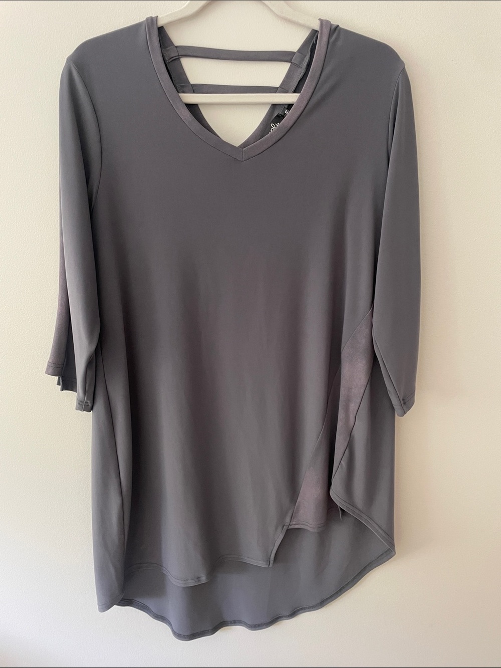 Sympli Slate Gray V-Neck Tunic with Strappy Back